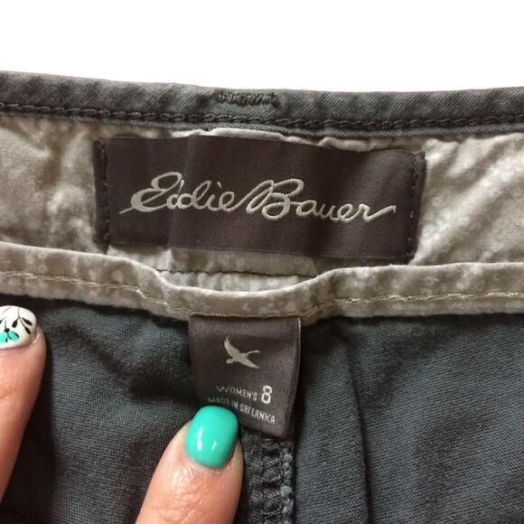 Women's EDDIE BAUER Size 8 Chino Shorts Gray Specially Dyed Pockets Outdoor - Picture 2 of 10